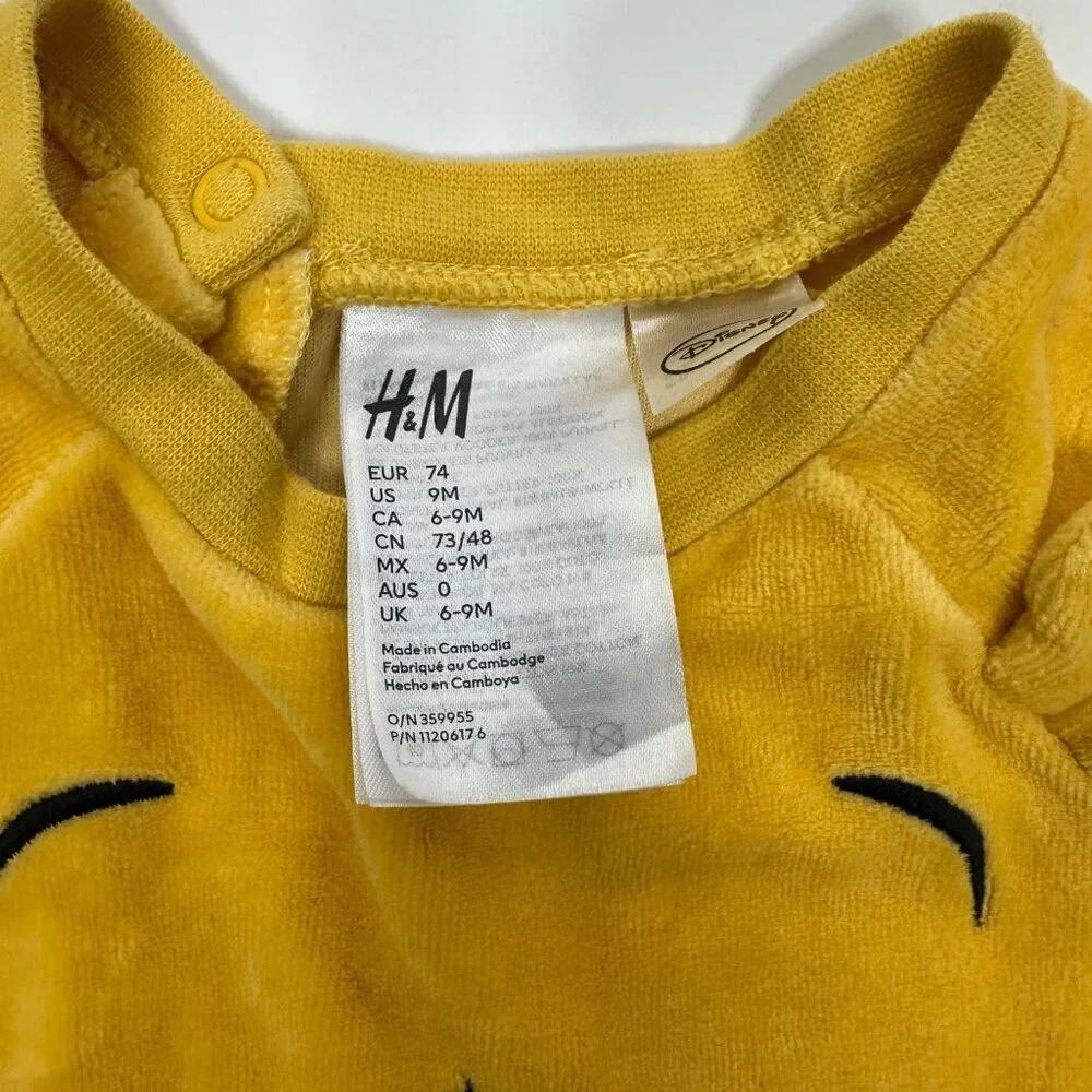 2/$30 H&M Velour Pajama Jumpsuit One Piece Footies Yellow 9M #9185